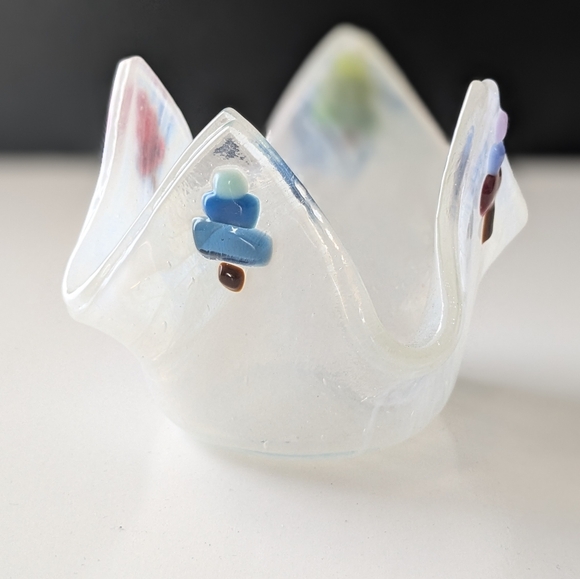 Candle holder Christmas tree fused glass art one of a kind handmade - Picture 2 of 4